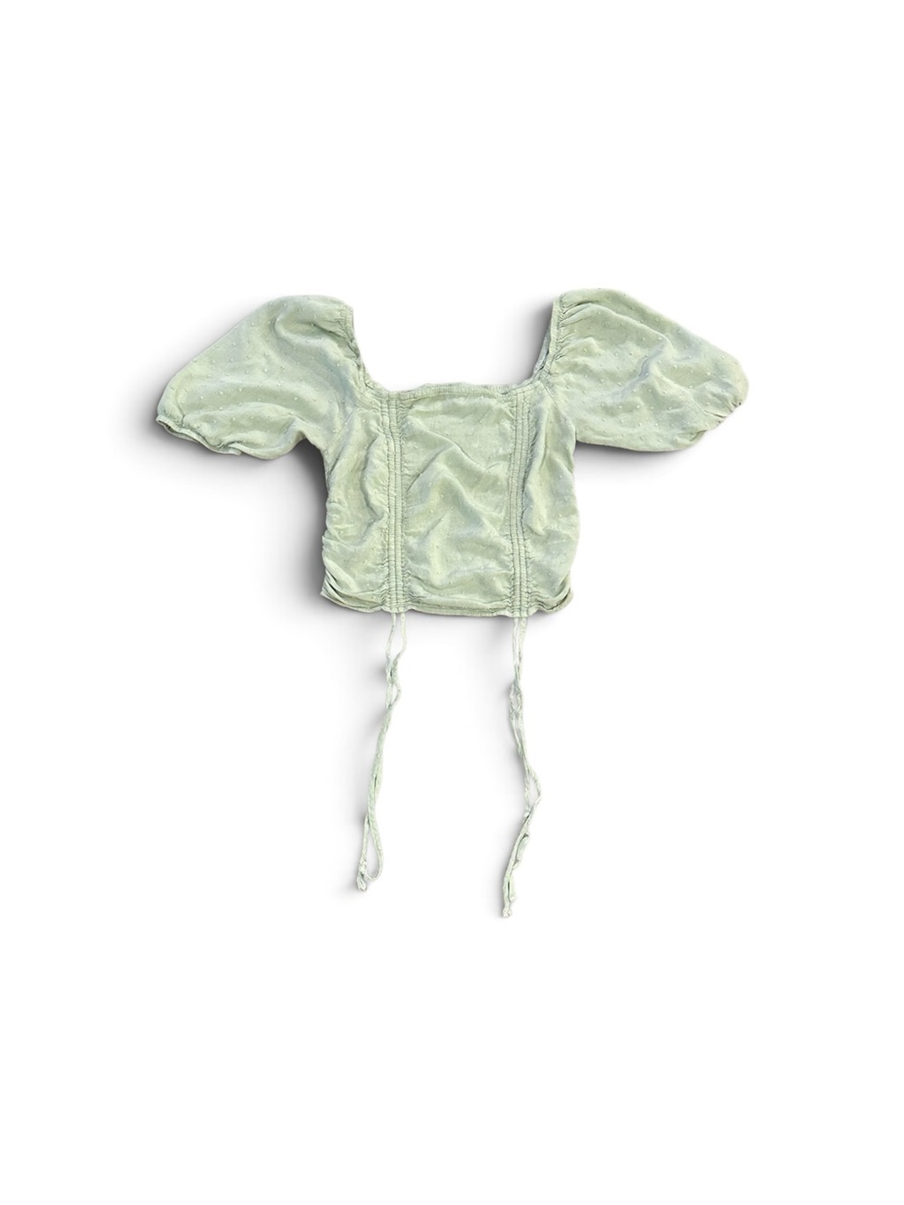 Light Sage Puff Sleeve Crop Top with Drawstring